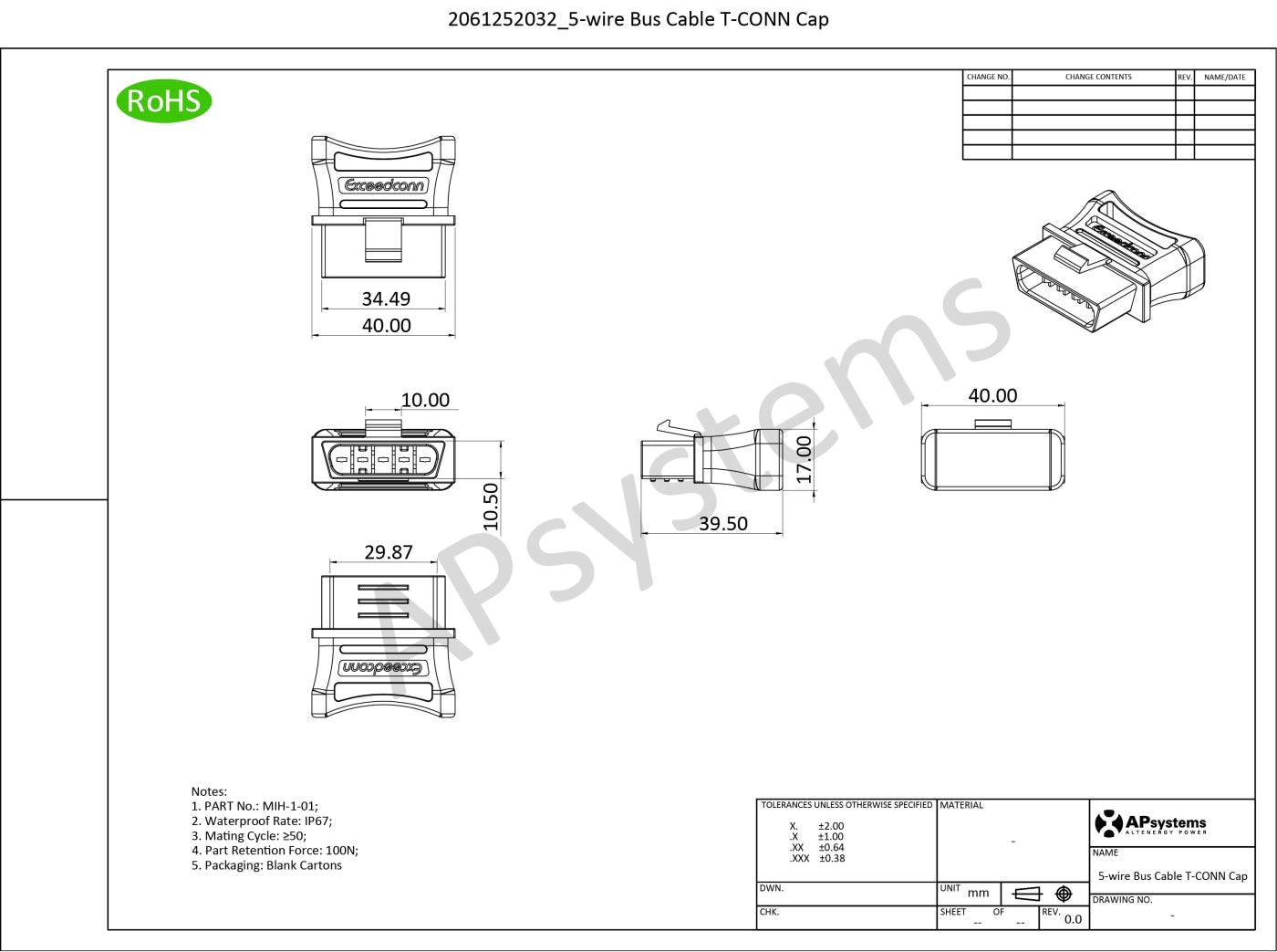 APsystems 5-Wire Bus Cable T-CONN Cap