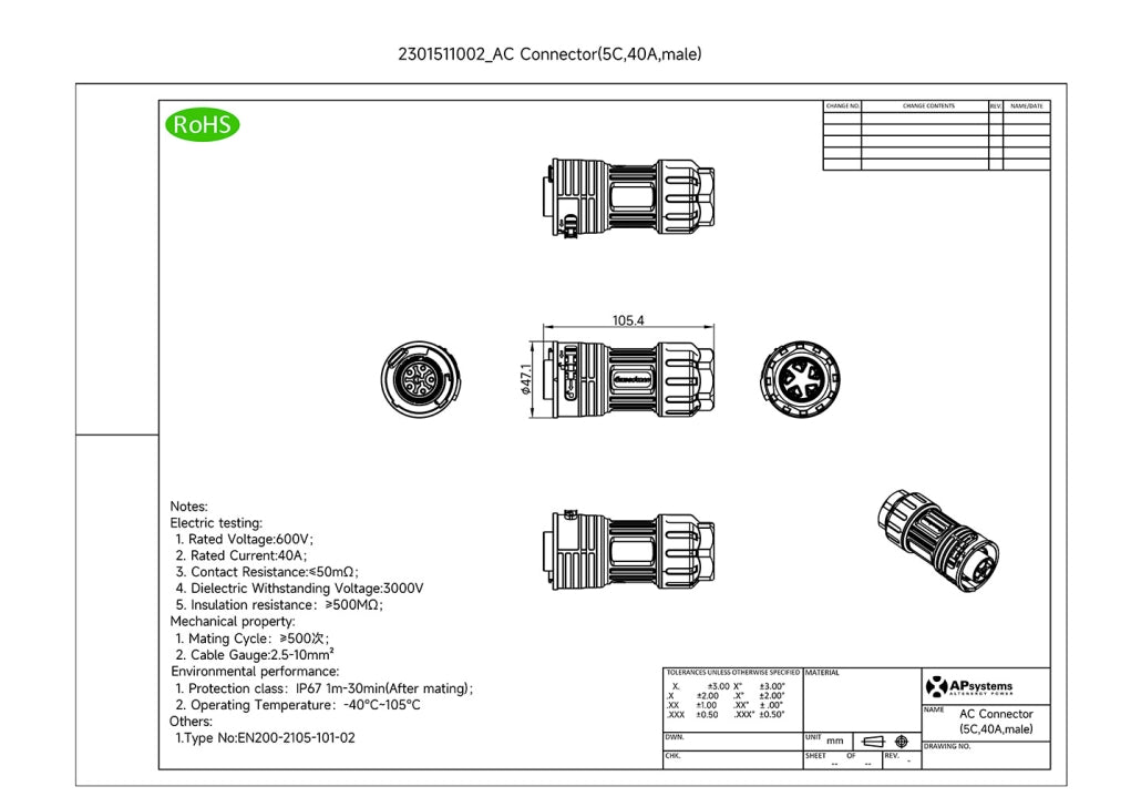APsystems AC Cable Connector Male 25A (12 AWG)