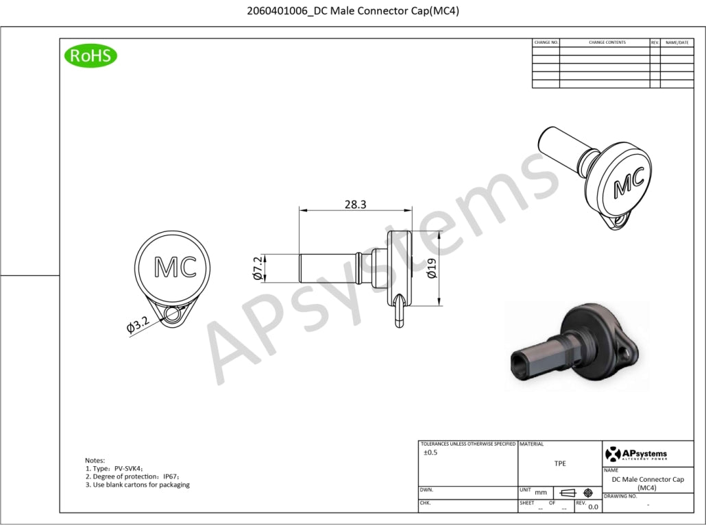 APsystems DC Connector Cap Male
